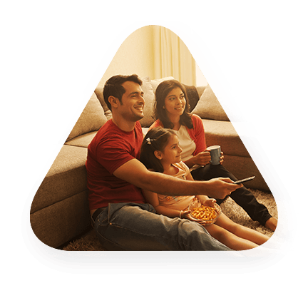 a family watching tv
