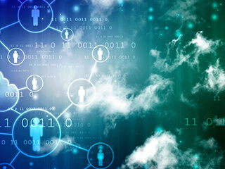 digital cloud representation in green adn blue hues