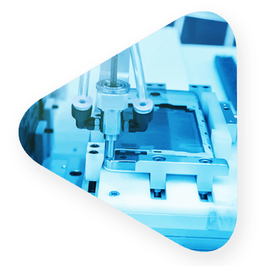 triangle shape with blue lighting and robotic device