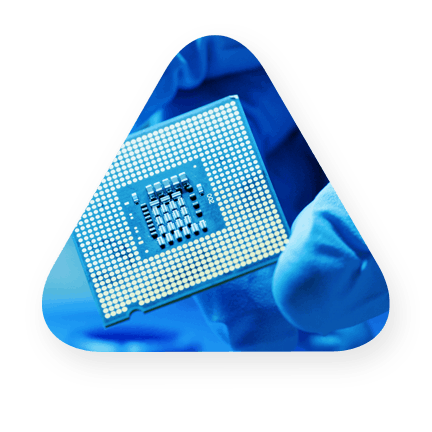 blue triangle focusing on a close up of a microchip
