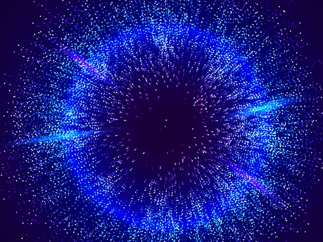 Burst color vector background. Geometric dynamic particles explosion concept representing AI based conversational chatbots