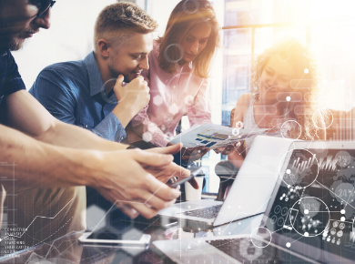 a business team talking about organizational mindshifts that enable digital transformation