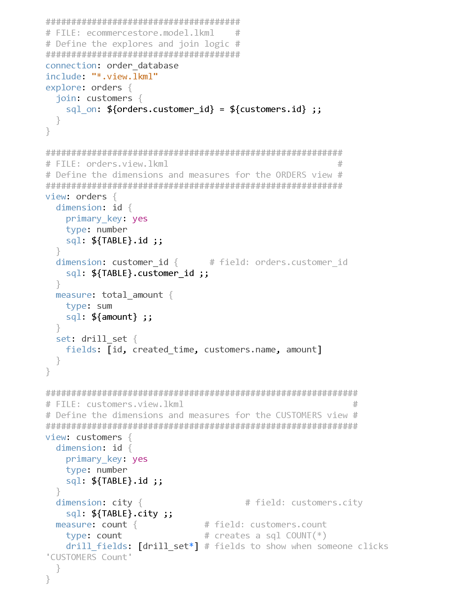 Look ML model file and two view files