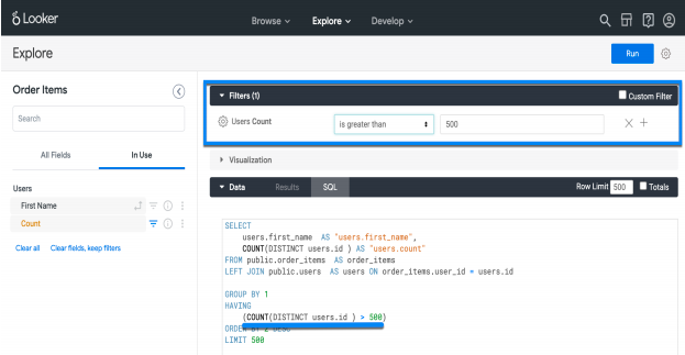aggregate filter field added to HAVING clause