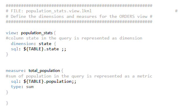 equivalent LookML code view