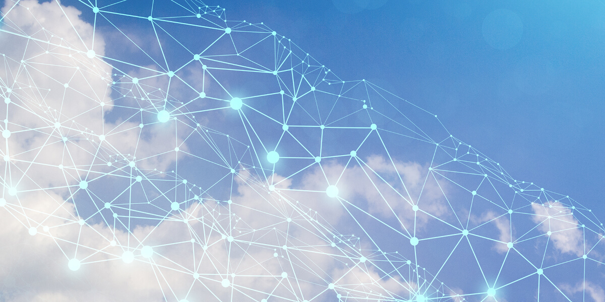 fluffy white clouds, with digital linked patterns