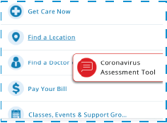 screen shot from sentara's chatbot