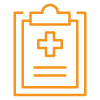a clip board with a hospital icon