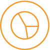 orange data analytics and insights pie chart icon
