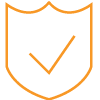 orange checkbox in a shield depicting a risk and security icon