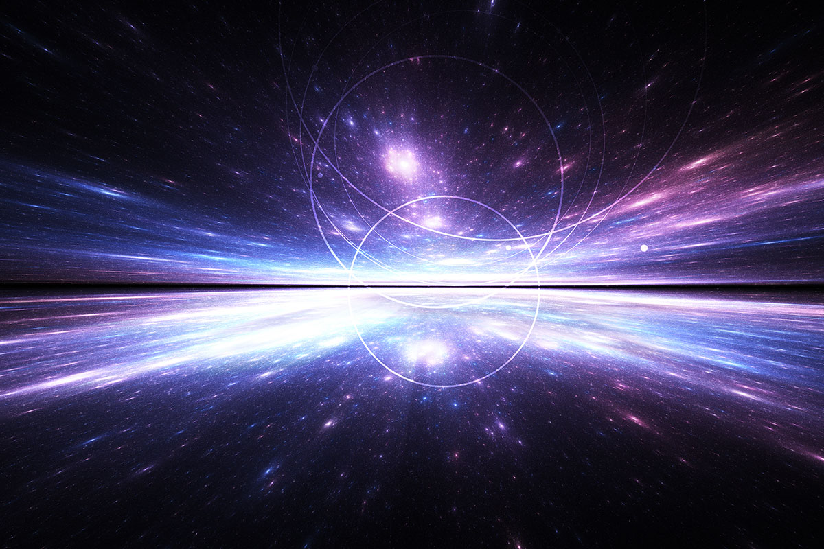 abstract circles against a purple galaxy