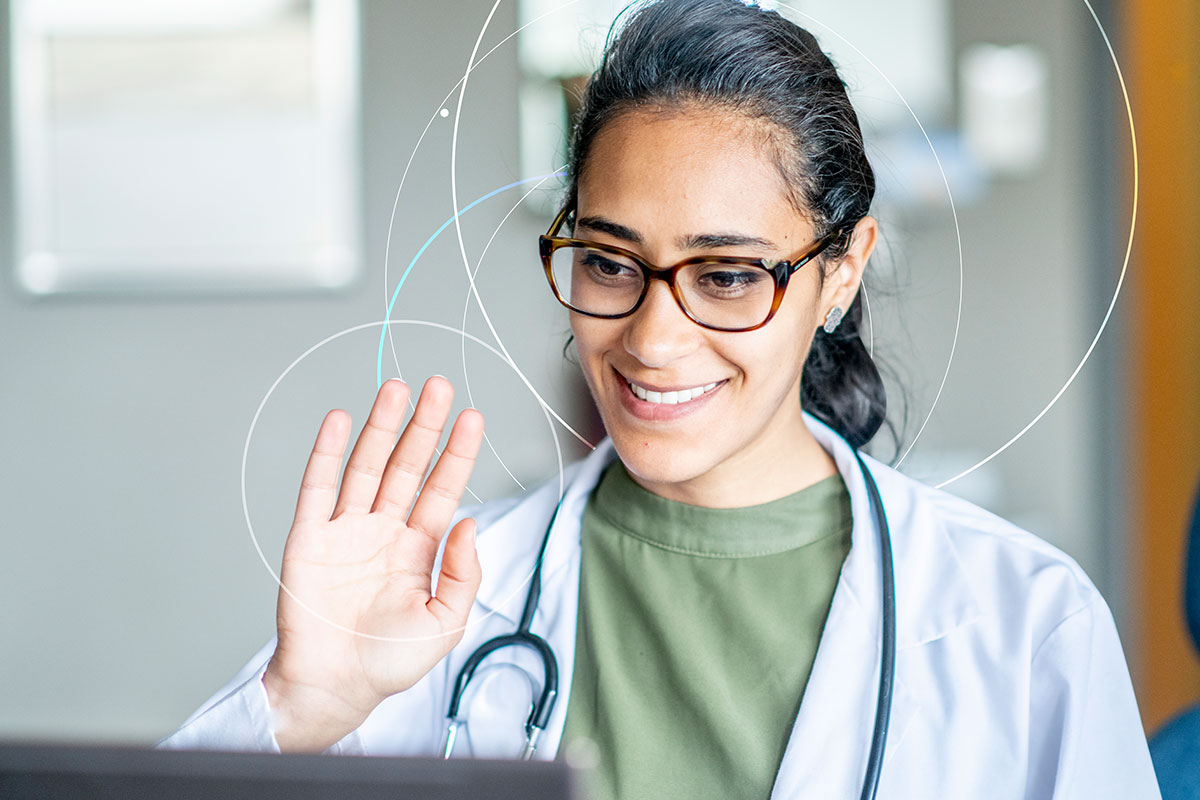 smiling doctor on a virtual appointment