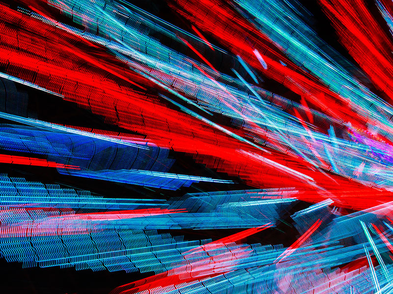 Red and blue motion blurred chaos lights