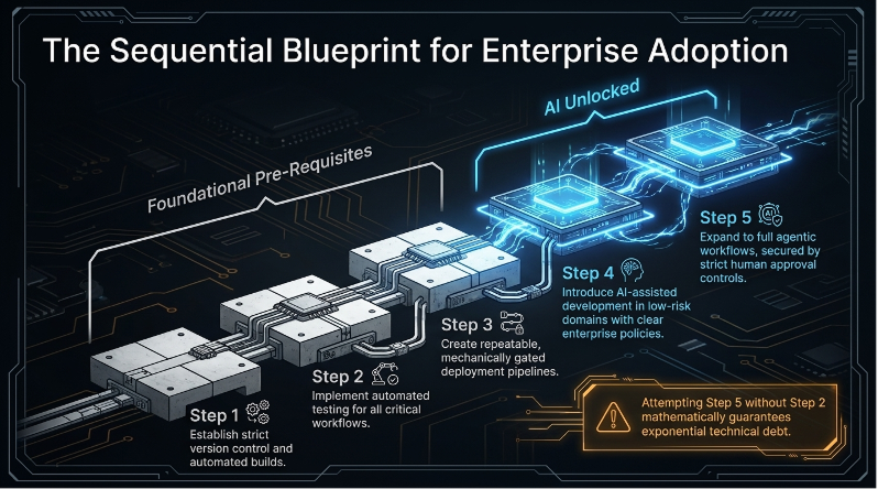 Step-by-step roadmap for enterprise AI adoption, from foundational practices to advanced workflows.