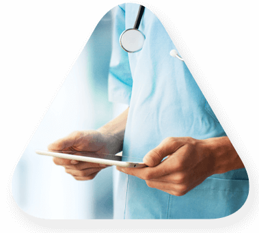 healthcare employee reviewing chart.