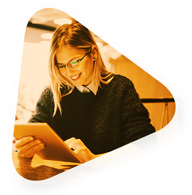 a woman in a Global Services career on her iPad