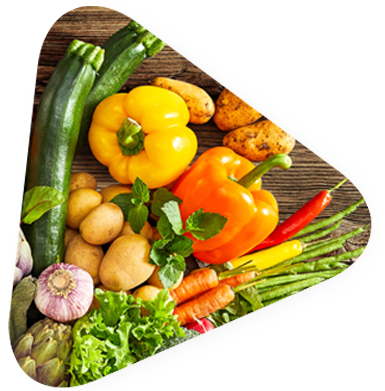 Sideways triangle with a pile of vegetables