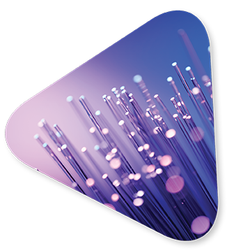 Ends of fiber optic wires on a purple gradient background