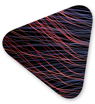 Multicolored fine lines like strings connecting to customers on a dark background