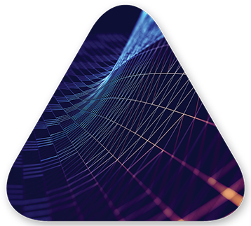 Blue triangle with multicolor vector grid