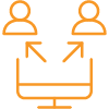 orange digital experience icon with arrows from desktop to people
