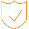 orange checkbox in a shield depicting a risk and security icon
