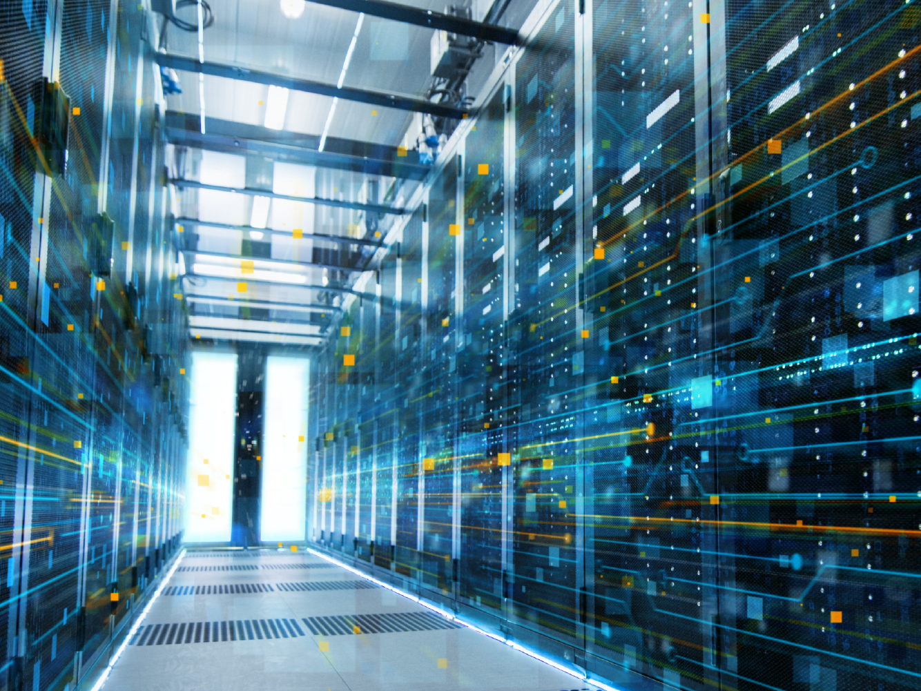 Data cetner with rows of servers