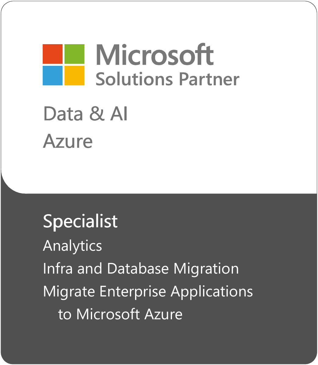 Microsoft Solutions Partner Badge – Data and Ai Azure Specialist – Analytics, Infra and Database Migration, Migrate Enterprise Applications to Microsoft Azure
