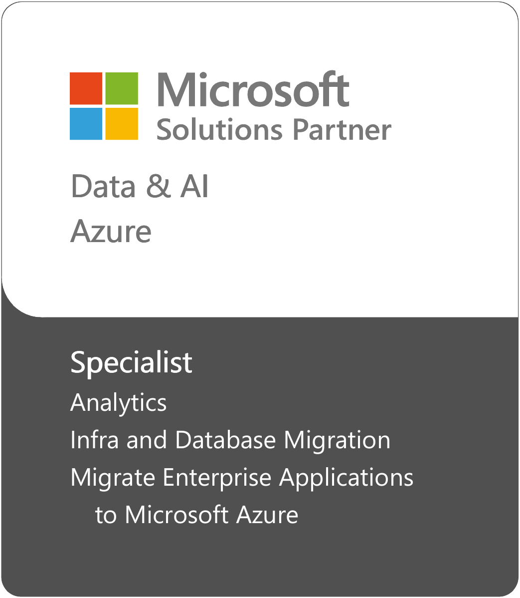 Microsoft Solutions Partner Badge – Data and Ai Azure Specialist – Analytics, Infra and Database Migration, Migrate Enterprise Applications to Microsoft Azure