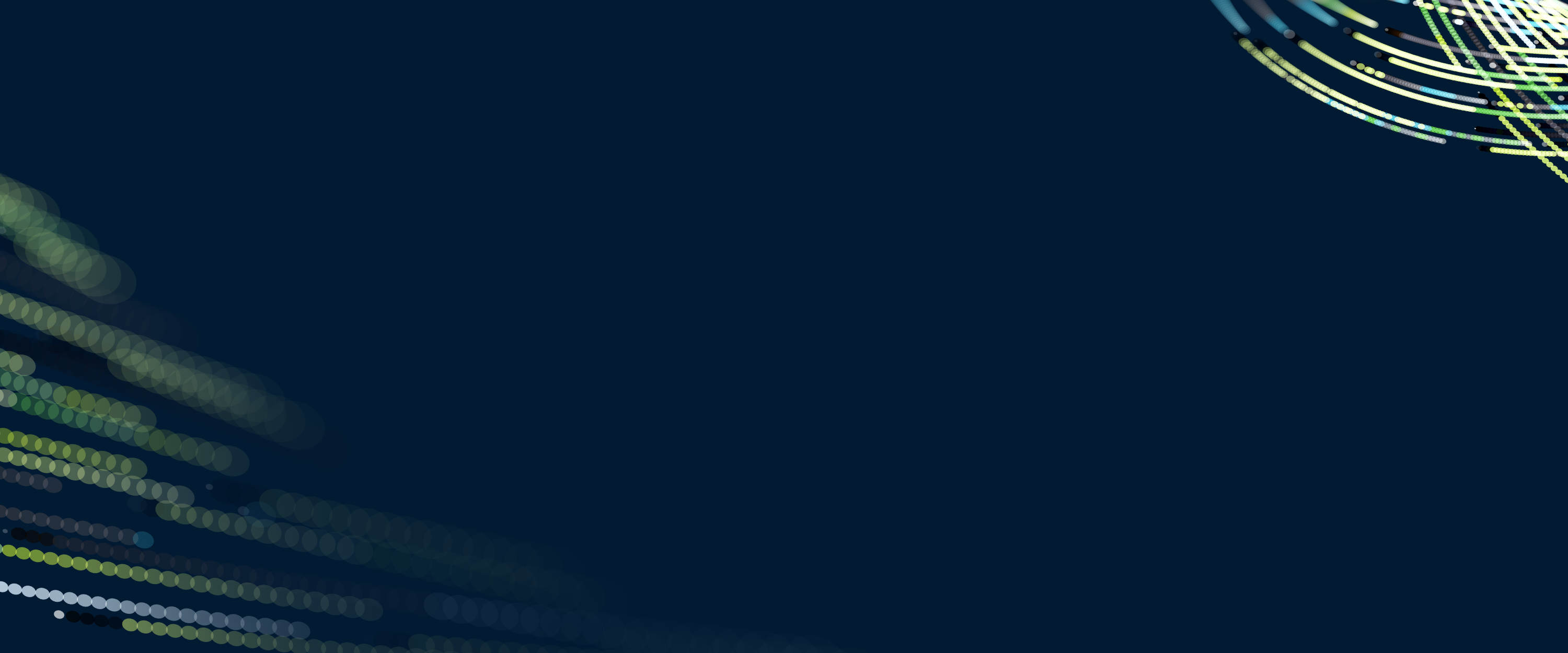 Abstract dark-blue background with curved lines of small colored dots.