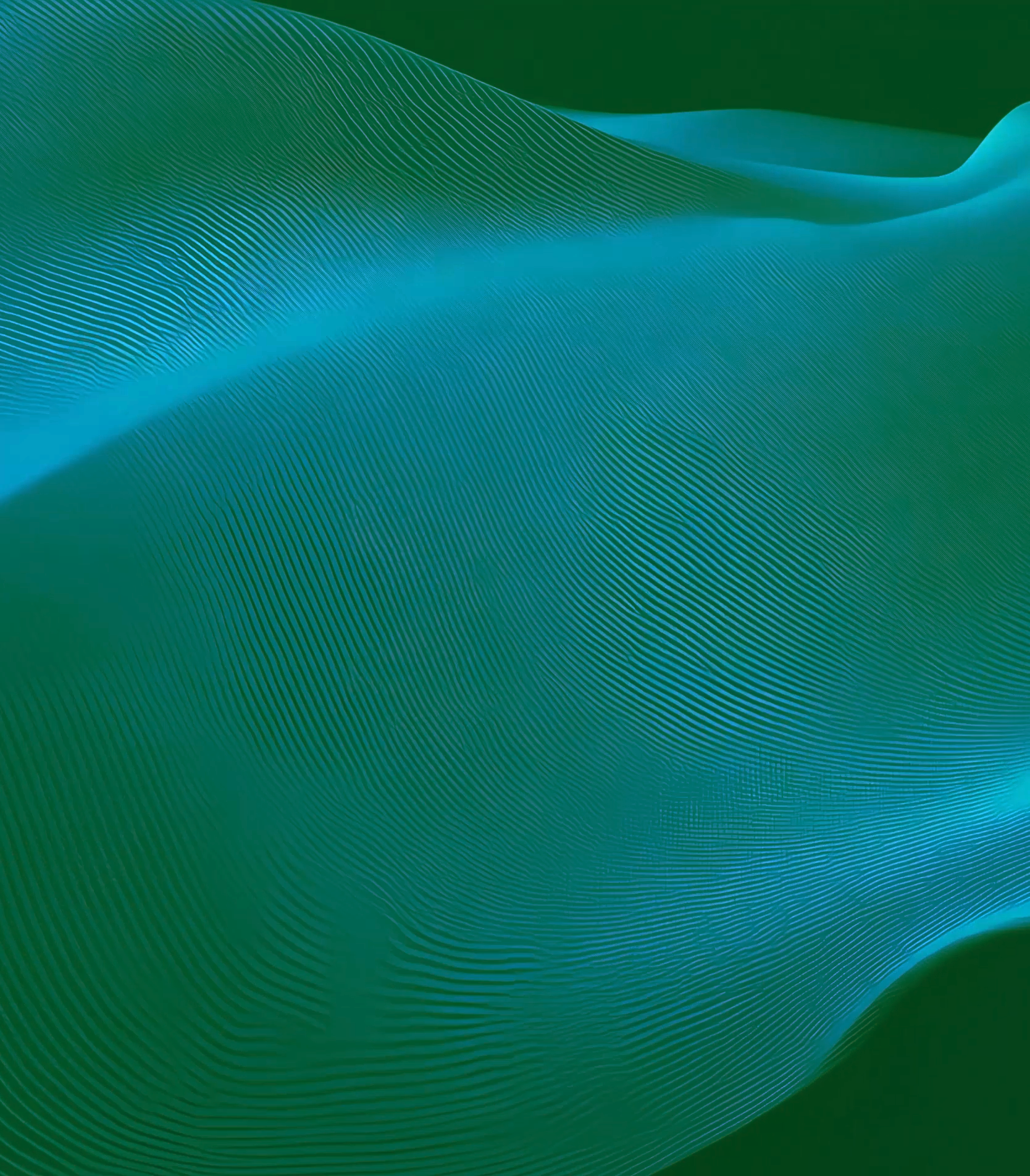 A serene landscape of sand dunes illuminated by a soft blue-green light.