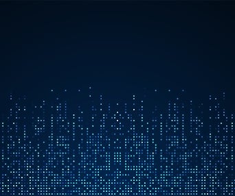 Blue pixelated pattern on dark gradient background.