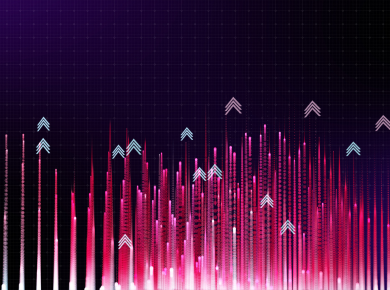 pink and purple digital arrows pointing upwards