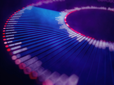 Big data sphere visualization with text.