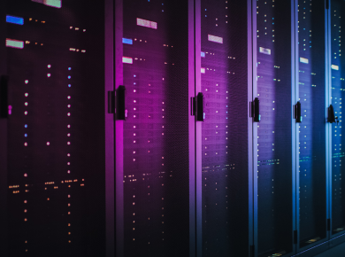multicoloured rows of data centre cabinets