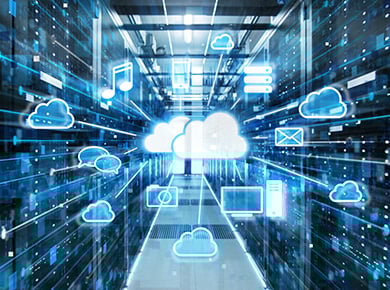 Corridor in Data Center with Cloud Storage