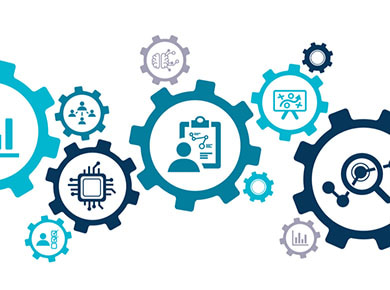 Interlocking gears containing icons showing how potential talent connects to business outcomes