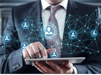 man with ipad browsing job for interview