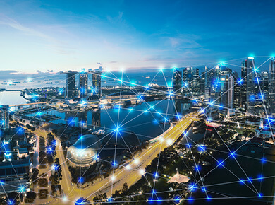 blue lights connect dots in a major city