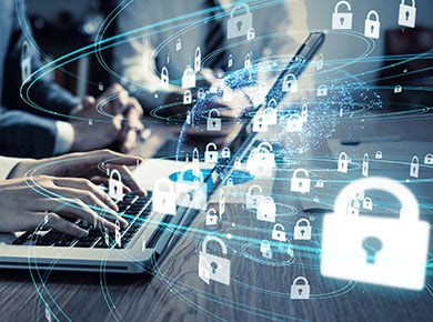 People in laptop. Encryption