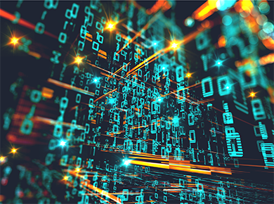 Layered superimposed images of binary data and light streams of the data analytics that can help you reinvent your business model