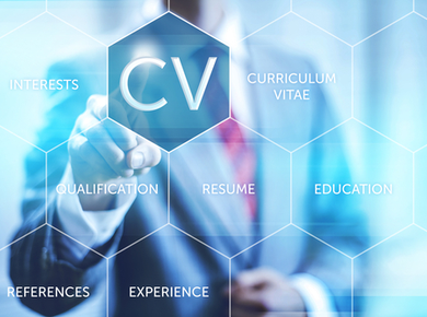 person pointing to word CV