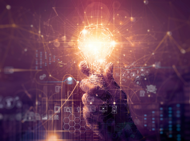 light bulb and abstract tech graphic