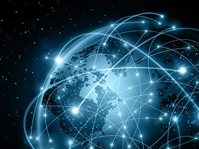 blue dot matrix orbits globe