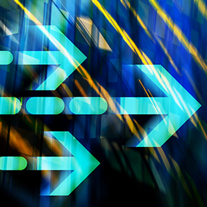 Abstract arrows representing scaled Agile transformation and improved delivery flow across enterprise teams