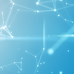 Light blue abstract background with connected dots and lines suggesting a digital network