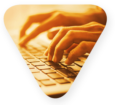 large triangle shape with hands on keyboard