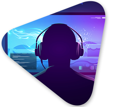 Person with headphones looking at a screen
