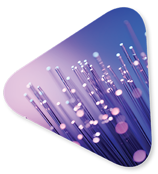 Ends of fiber optic wires on a purple gradient background
