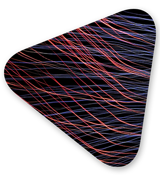 Multicolored fine lines like strings connecting to customers on a dark background